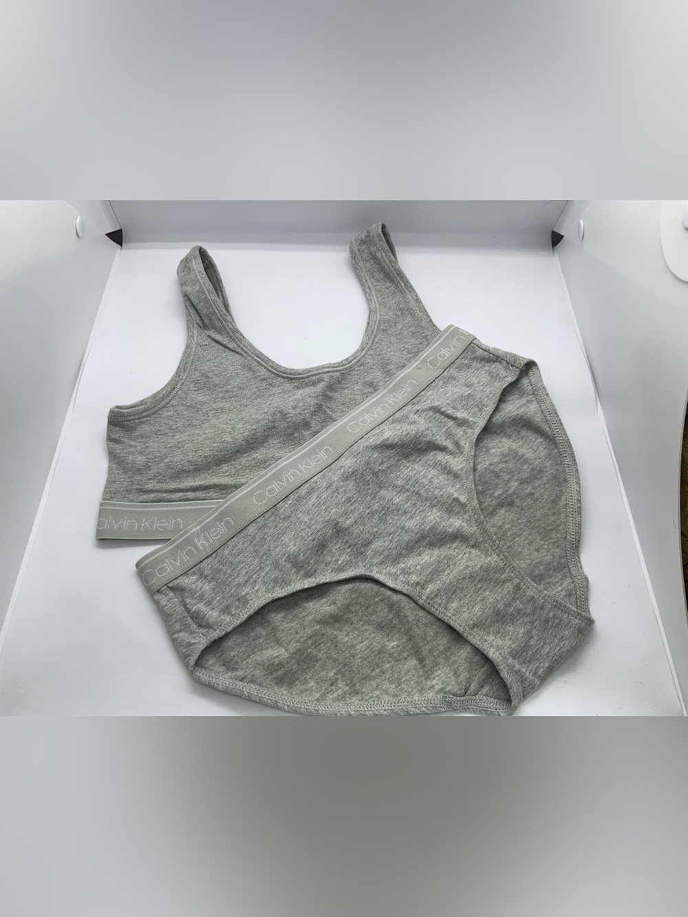 Calvin Klein Light Grey Cotton Bralette & Brief Set